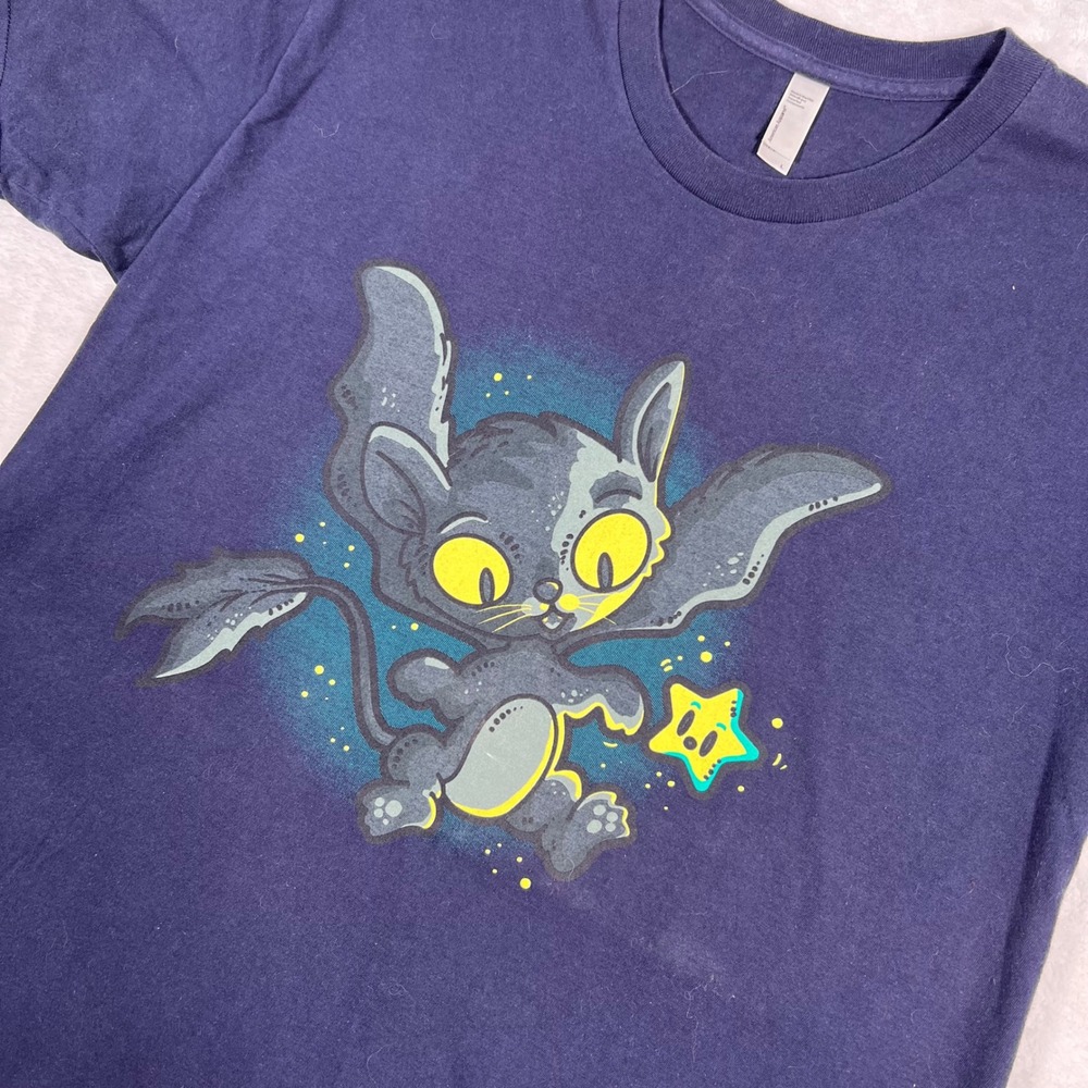 American Apparel Graphic Toothless Character‎ Print Men Large Cat Bat Dragon